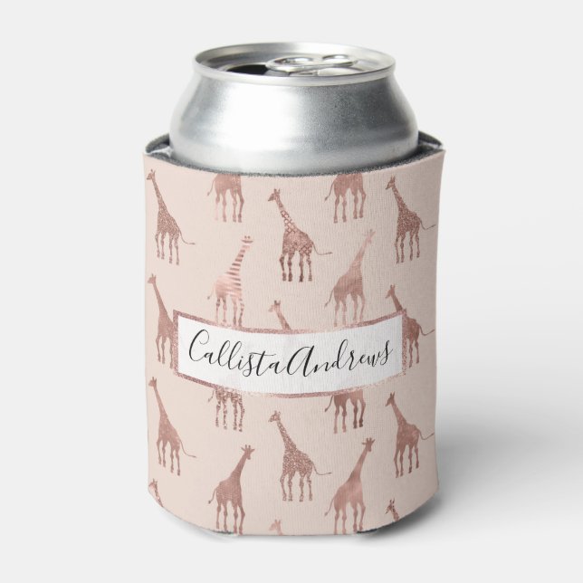 Girly Modern Rose Gold Blush Pink Giraffes Can Cooler (Can Front)