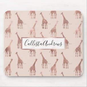 Girly Modern Rose Gold Blush Pink Giraffes Mouse Mat