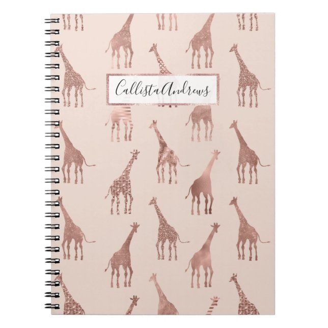 Girly Modern Rose Gold Blush Pink Giraffes Notebook (Front)