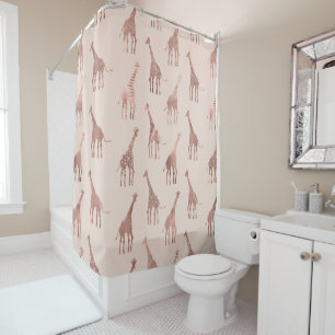 Girly Modern Rose Gold Blush Pink Giraffes Shower Curtain