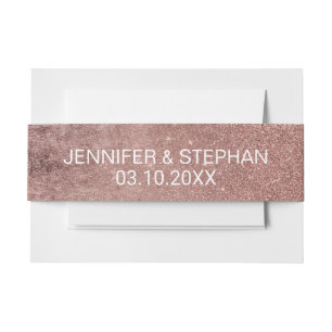 Girly Modern Rose Gold Glitter Foil Belly Band Invitation Belly Band