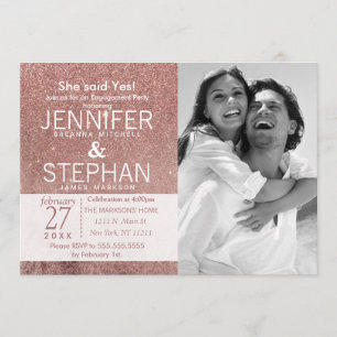 Girly Modern Rose Gold Glitter Foil Engagement Invitation
