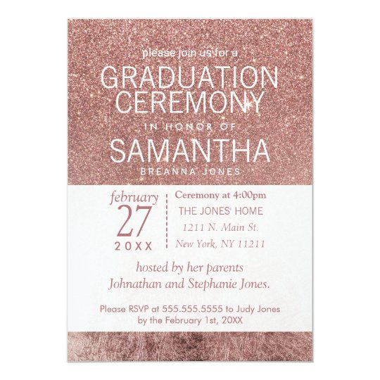 Girly Modern Rose Gold Glitter Foil Graduation Card