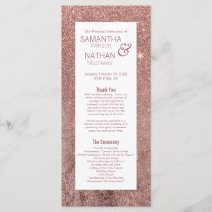 Girly Modern Rose Gold Glitter Wedding Programs Programme