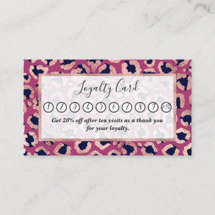 Girly Modern Rose Gold Navy Purple Leopard Print Loyalty Card