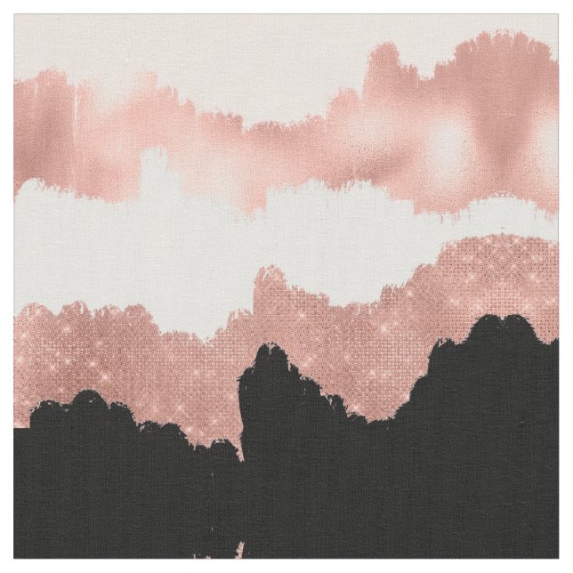 Girly Modern Rose Gold Pink Glitter Brushstroke Fabric (Close Up)