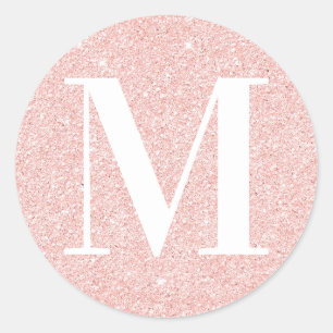 Girly Modern Serif Monogrammed Rose Gold Glitter Classic Round Sticker
