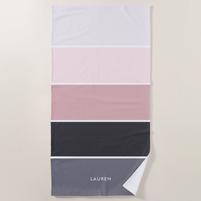 Girly Modern Stripes Personalised  Beach Towel (Front)