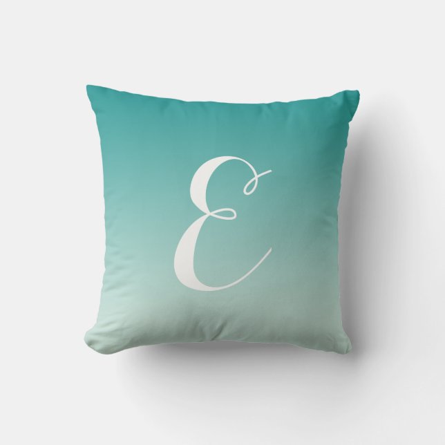 Girly Modern Teal Aqua Ombre Custom Monogram Cushion (Front)