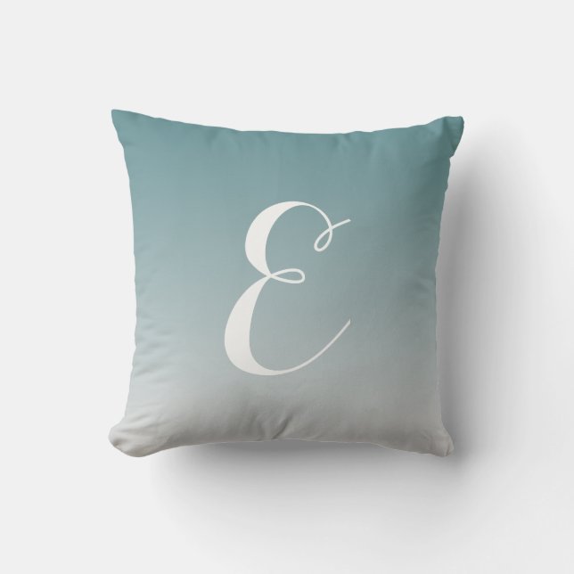Girly Modern Teal Ombre Custom Monogram Cushion (Front)