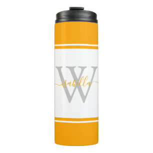 Girly Modern Trendy Monogram Script Orange Thermal Tumbler