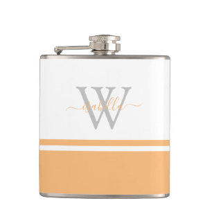 Girly Modern Trendy Monogram Script Peach Flask