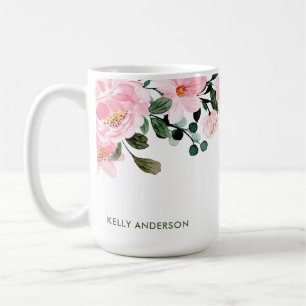 Girly Modern Watercolor Floral Foliage Decal Coffee Mug