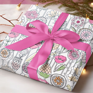 Girly Modern Whimsical Watercolor Floral Wrapping Paper