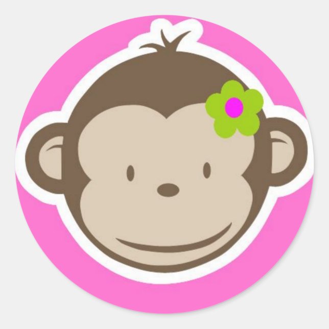 Girly Monkey Classic Round Sticker (Front)