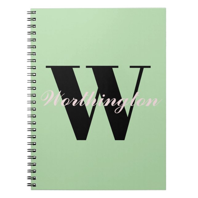 Girly Monogram and Name pastel green  Notebook (Front)