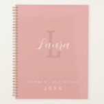 Girly monogram and name personalised blush pink planner<br><div class="desc">Modern blush dusty pink monogrammed and name personalised planner with a white chic feminine signature script.</div>