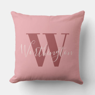 Girly Monogram and Name pink blush red Cushion