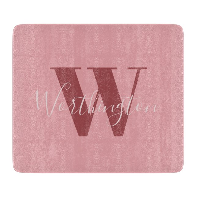 Girly Monogram and Name pink blush red Cutting Board (Front)