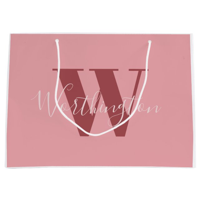 Girly Monogram and Name pink blush red Large Gift Bag (Front)