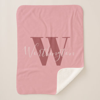 Girly Monogram and Name pink blush red Sherpa Blanket