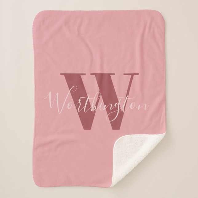 Girly Monogram and Name pink blush red Sherpa Blanket (Front)
