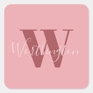 Girly Monogram and Name pink blush red Square Sticker