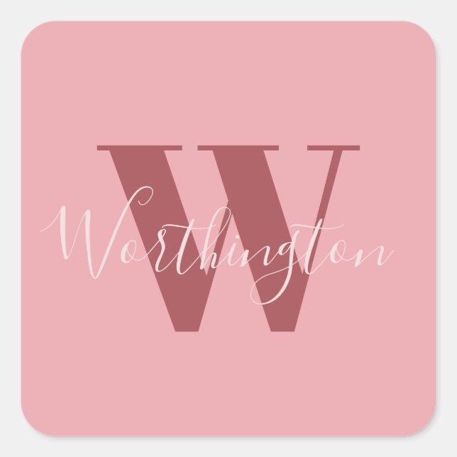 Girly Monogram and Name pink blush red Square Sticker (Front)
