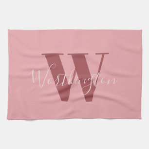 Girly Monogram and Name pink blush red Tea Towel