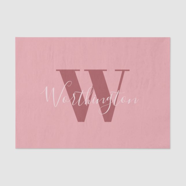Girly Monogram and Name pink blush red Tissue Paper (Front)