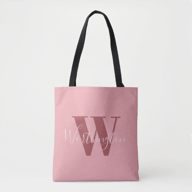 Girly Monogram and Name pink blush red Tote Bag (Front)
