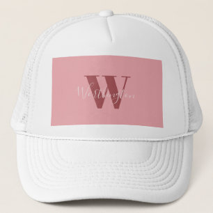 Girly Monogram and Name pink blush red Trucker Hat