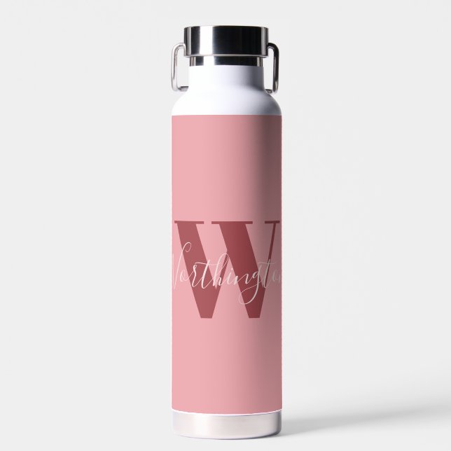 Girly Monogram and Name pink blush red Water Bottle (Front)