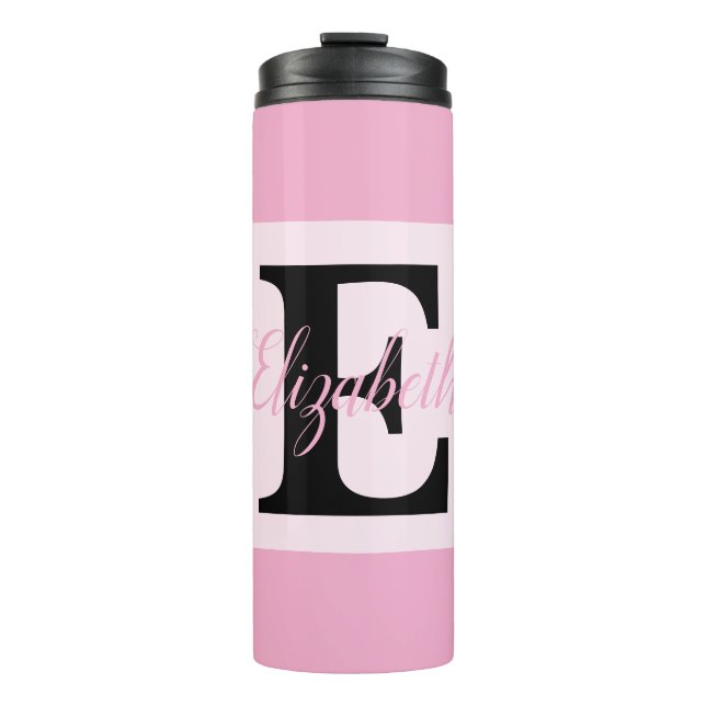 Girly Monogram and Name pink purple Luggage Thermal Tumbler (Front)