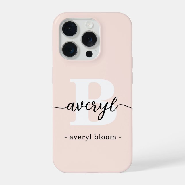 Girly Monogram Blush Pink Script Monogrammed Name iPhone Case (Back)