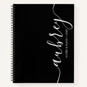 Girly Monogram Calligraphy Black Notebook