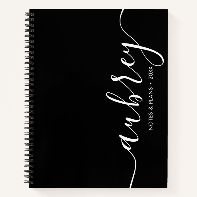 Girly Monogram Calligraphy Black Notebook (Front)