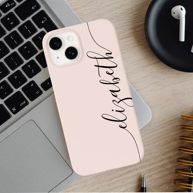 Girly Monogram Calligraphy Blush Pink Case-Mate iPhone Case (Creator Uploaded)
