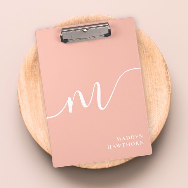 Girly Monogram Calligraphy Coral Blush Pink Mini Clipboard (Creator Uploaded)