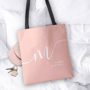 Girly Monogram Calligraphy Coral Blush Pink Tote Bag