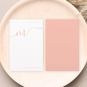 Girly Monogram Calligraphy Coral Pink Note Paper