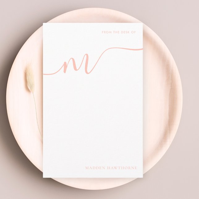Girly Monogram Calligraphy Coral Pink Note Paper (Creator Uploaded)