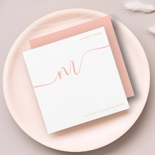 Girly Monogram Calligraphy Coral Pink Stationery Card