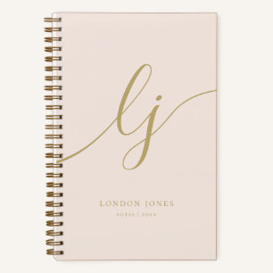 Girly Monogram Calligraphy Initial Blush Pink Gold Notebook