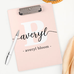 Girly Monogram Calligraphy Initial Name Blush Pink Clipboard