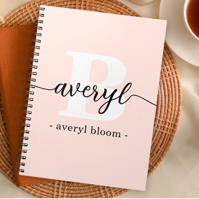 Girly Monogram Calligraphy Initial Name Blush Pink Notebook (Creator Uploaded)