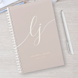 Girly Monogram Calligraphy Rose Ivory Script Name Notebook