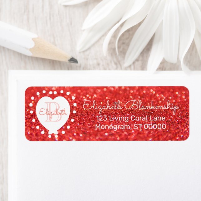 Girly Monogram Coral Glitter Bokeh Heart (Insitu)