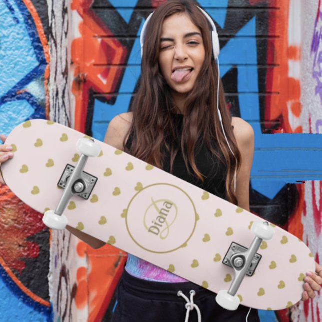 Girly Monogram Cute Elegant with Name Skateboard (Creator Uploaded)