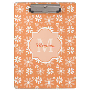 Girly Monogram Cute Orange Daisy Flowers and Name Clipboard